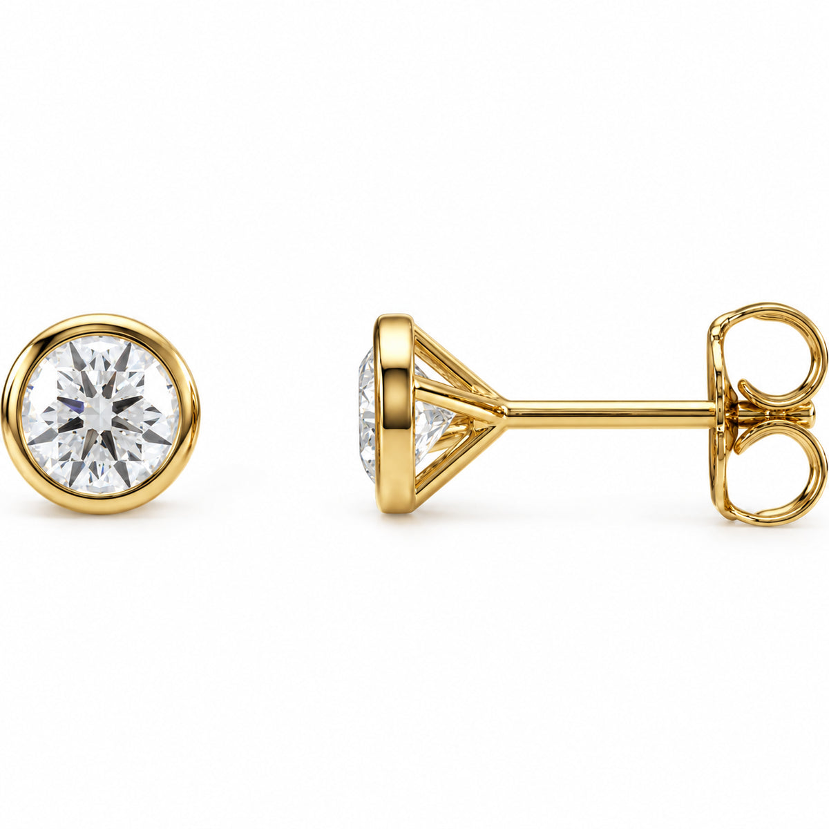 Round Bezel-Set Cocktail-Style Stud Earrings — 14K Yellow Gold — 4.8mm — 3/4 CTW — view 1
