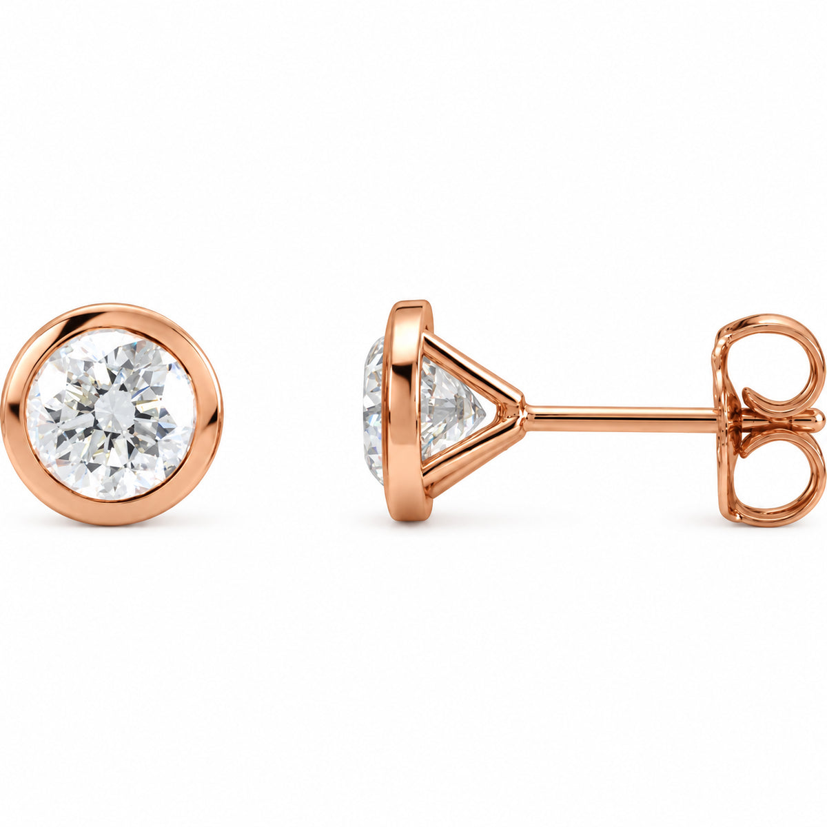 Round Bezel-Set Cocktail-Style Stud Earrings — 14K Rose Gold — 5.8mm — 1 1/2 CTW — view 1