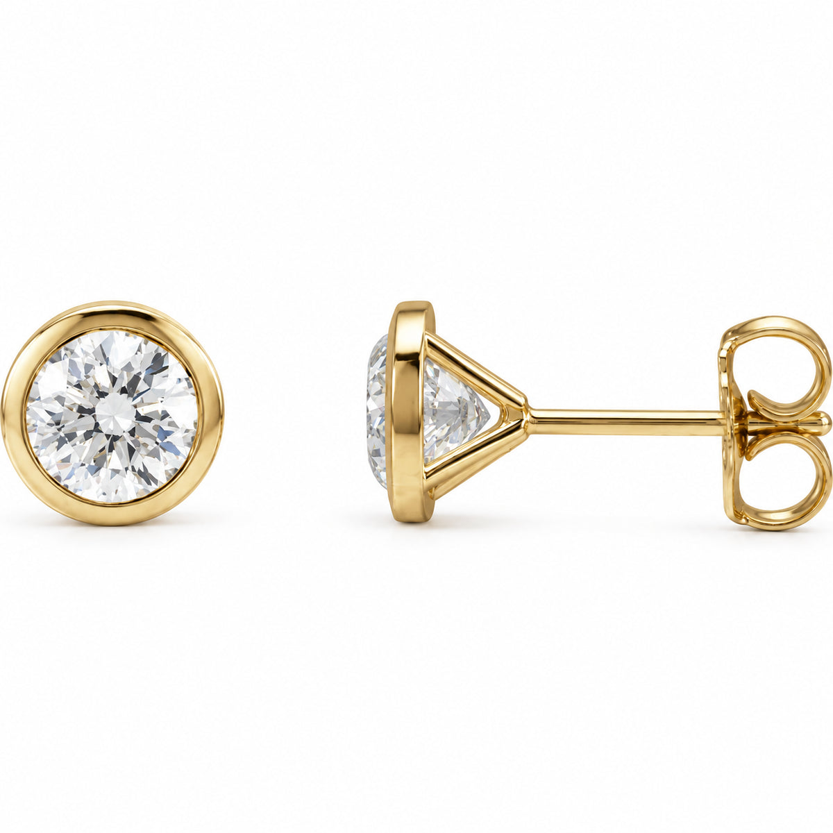 Round Bezel-Set Cocktail-Style Stud Earrings — 14K Yellow Gold — 5.8mm — 1 1/2 CTW — view 1