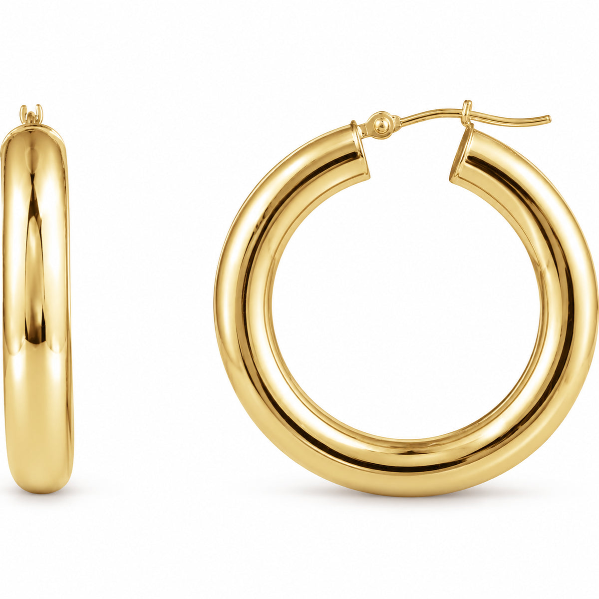 Tube Hoop Earrings — 14K Yellow Gold — 30 mm diameter — 5 mm tube — view 1