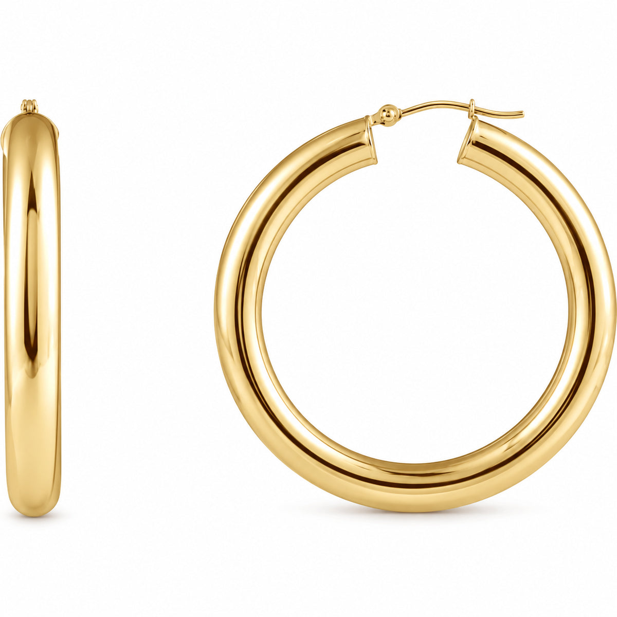 Tube Hoop Earrings — 14K Yellow Gold — 40 mm diameter — 5 mm tube — view 1