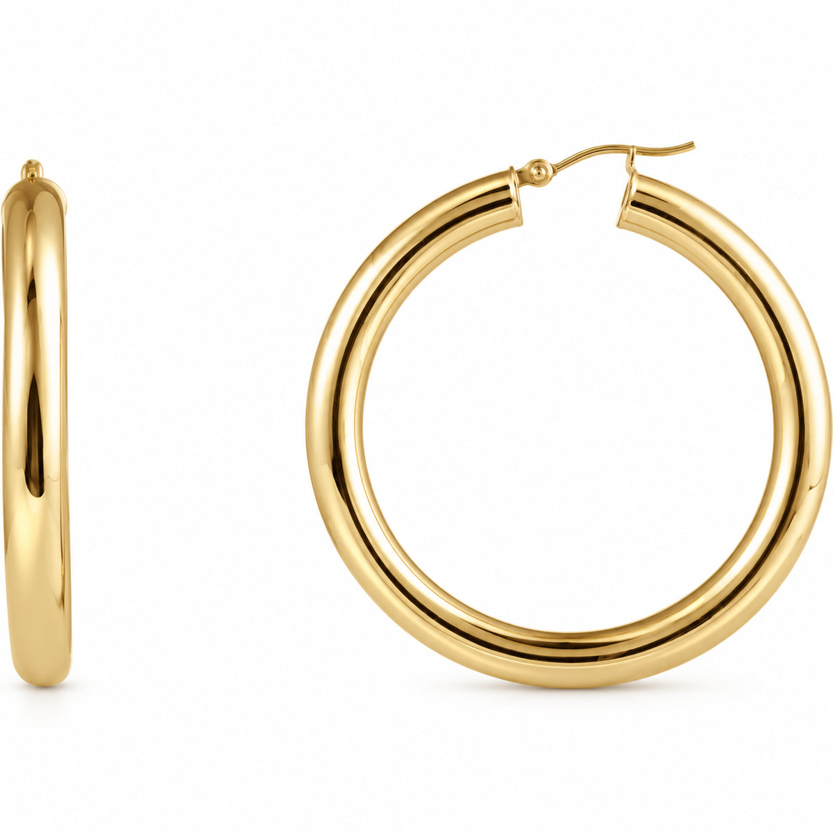 Tube Hoop Earrings — 14K Yellow Gold — 45 mm diameter — 5 mm tube — view 1