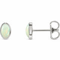 14K Gold Lab-Grown White Opal Cabochon Stud Earrings — 14K White Gold, view 1