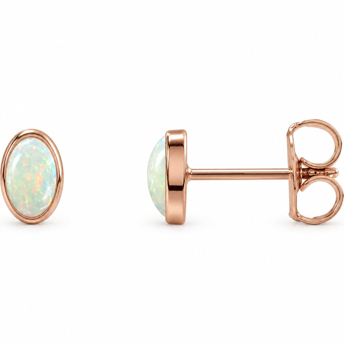 14K Gold Lab-Grown White Opal Cabochon Stud Earrings — 14K Rose Gold, view 1