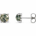 14K Gold Natural Moss Agate Cabochon Stud Earrings — 14K White Gold, view 1