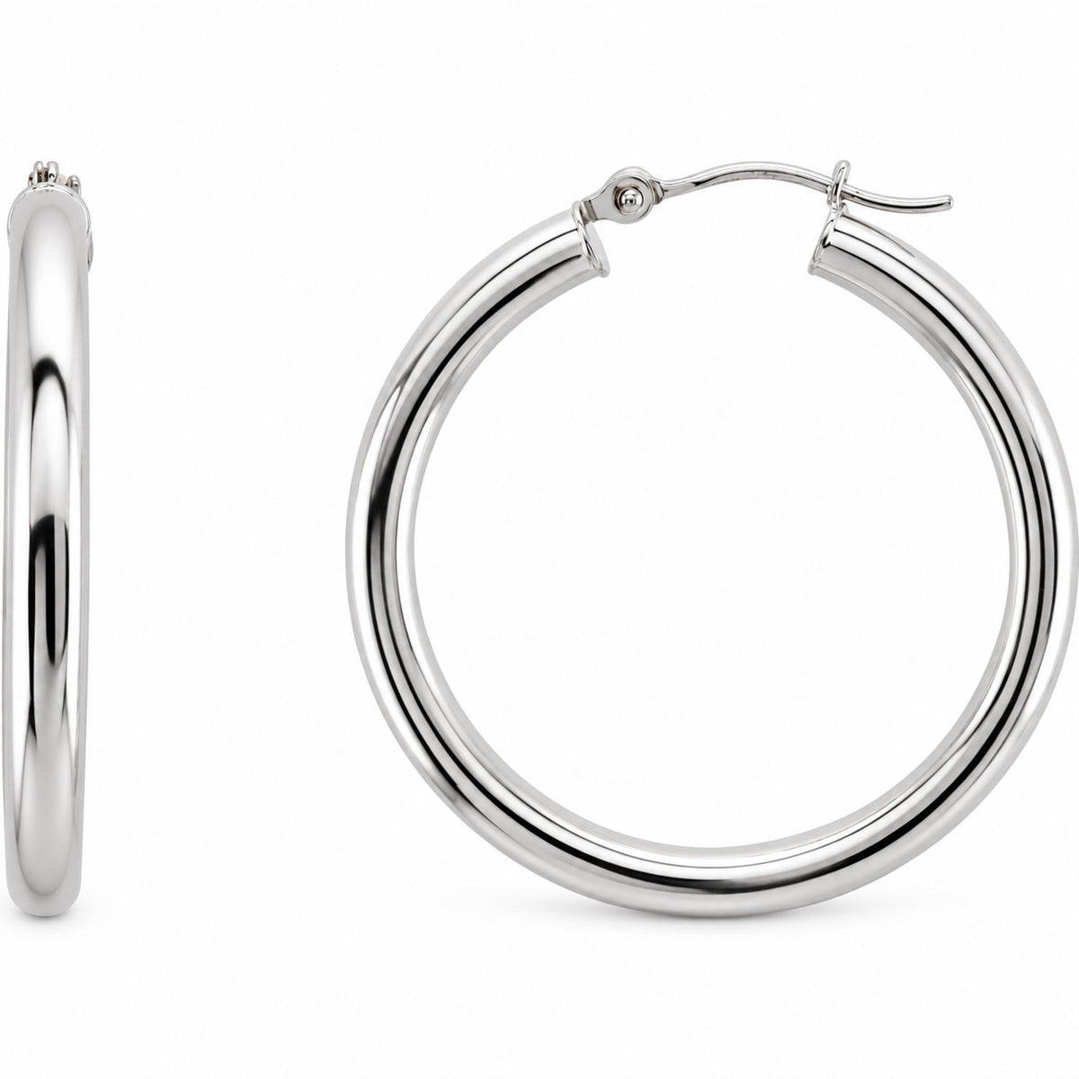 Tube Hoop Earrings — 14K White Gold — 30 mm diameter — 3 mm tube — view 1