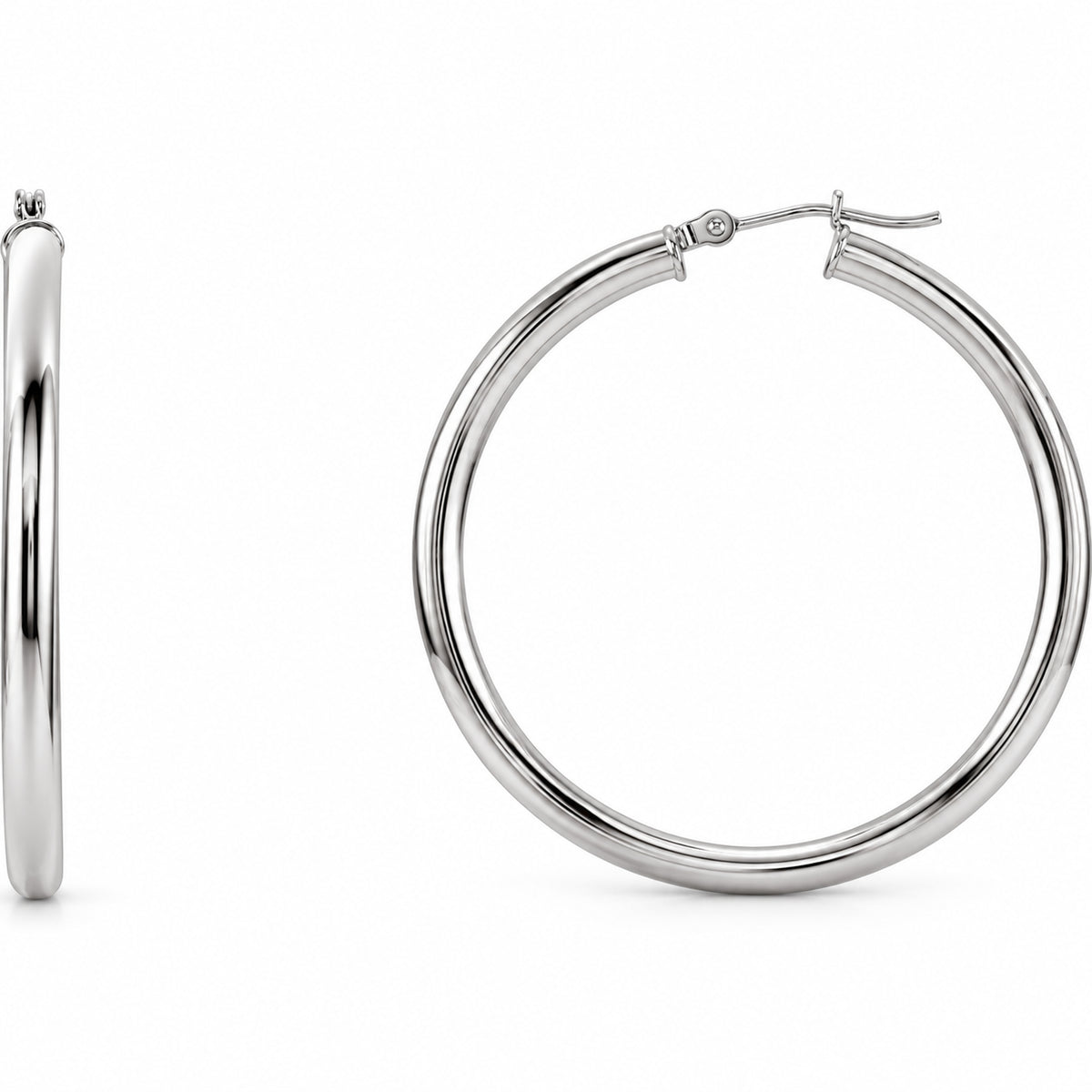 Tube Hoop Earrings — 14K White Gold — 40 mm diameter — 3 mm tube — view 1