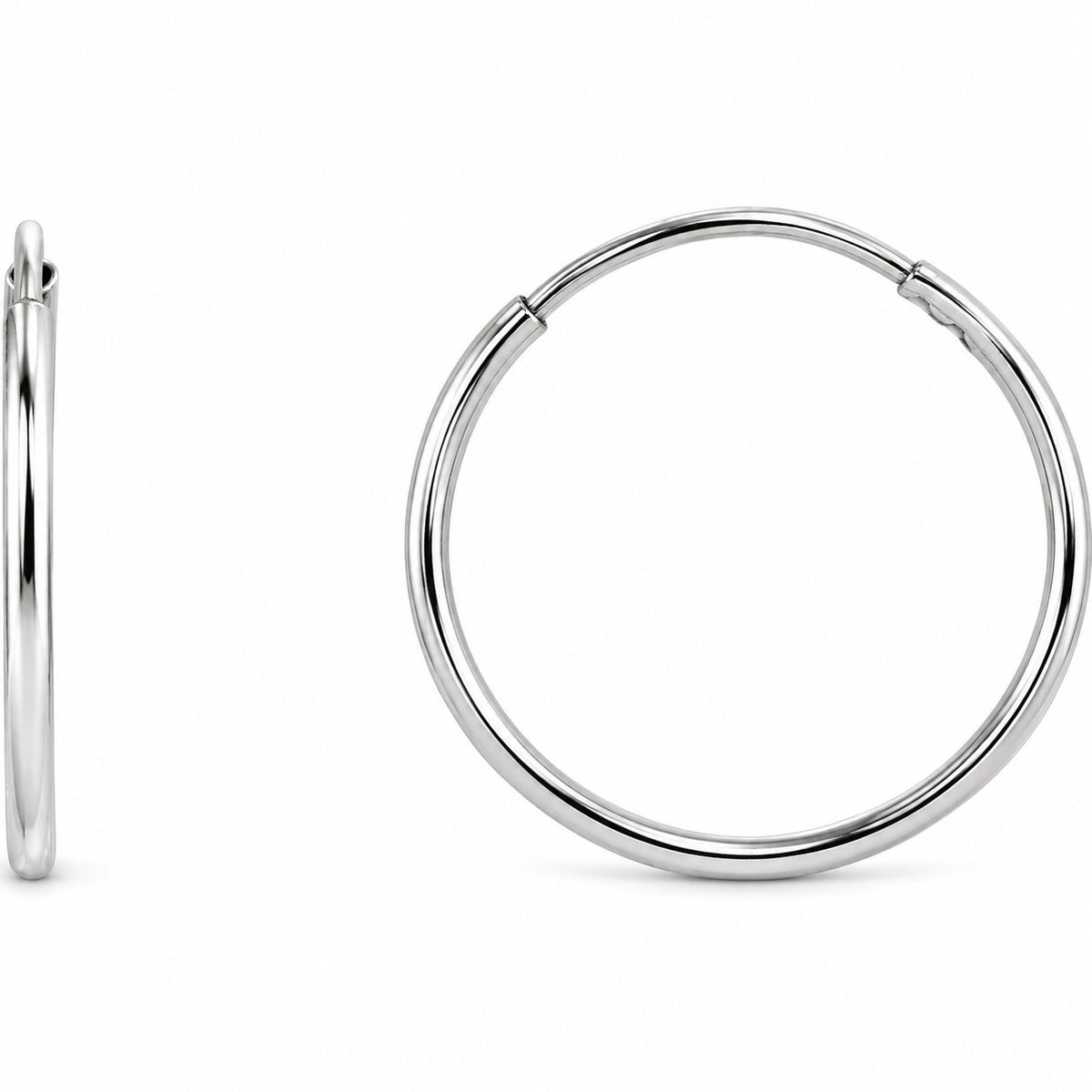 14K Gold 15 mm Endless Tube Hoop Earrings — 14K White Gold, view 1