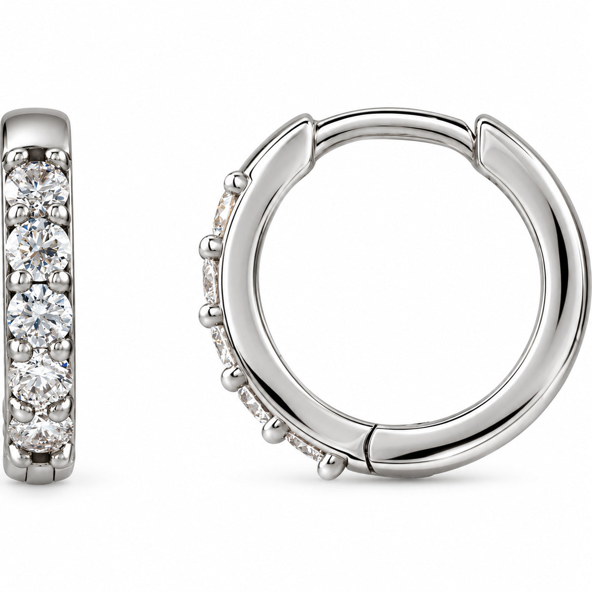 Accented Huggie Earrings — 14K White Gold — 12.5 mm — view 1