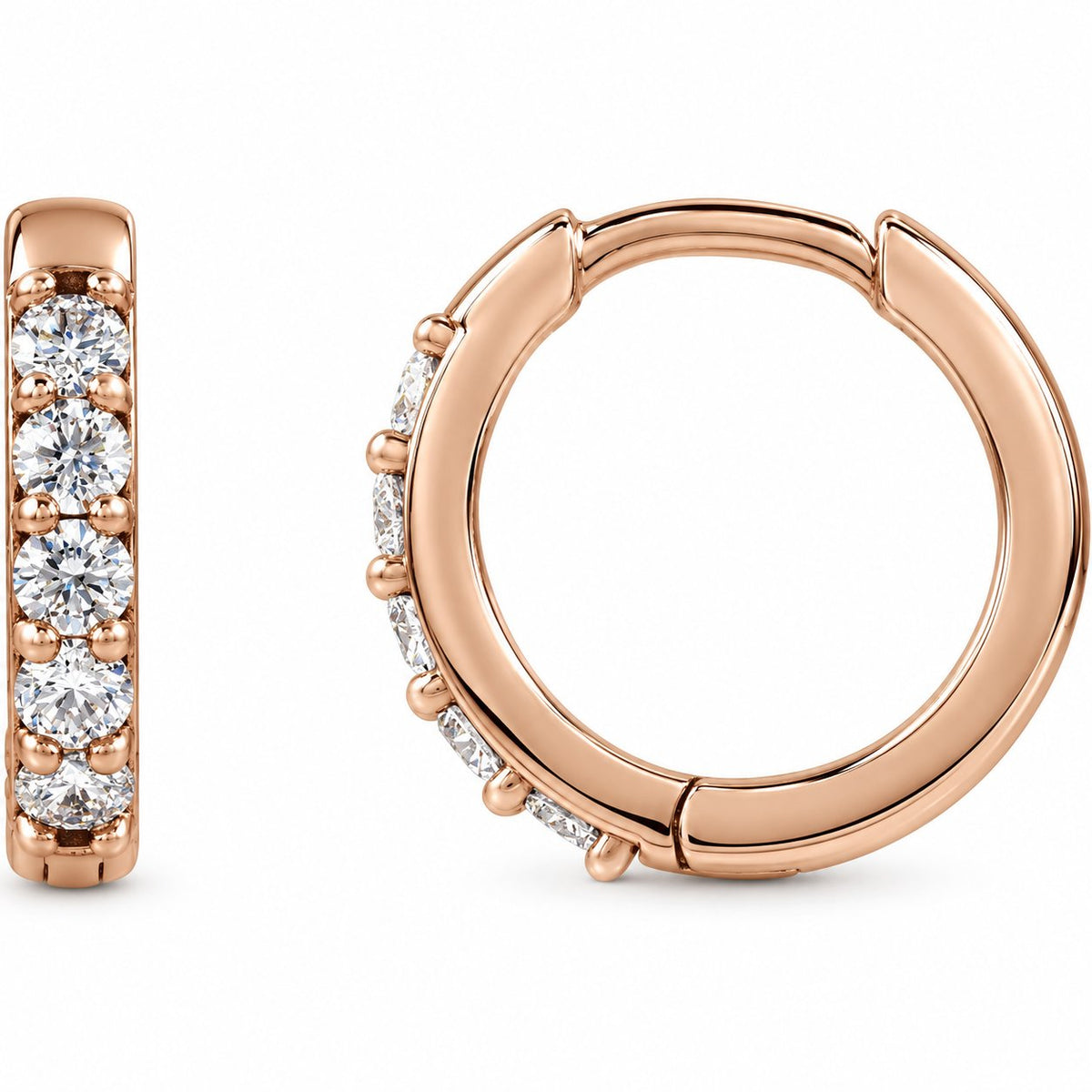 Accented Huggie Earrings — 14K Rose Gold — 12.5 mm — view 1