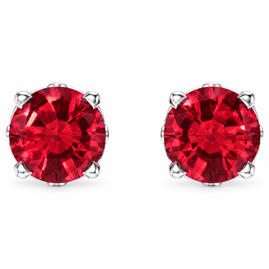 14K Gold Lab-Grown Ruby Scroll Setting® Stud Earrings — 14K White Gold, view 2