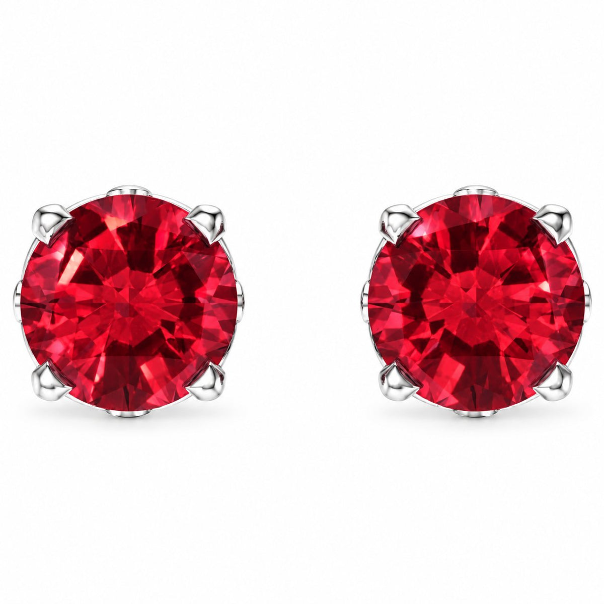 14K Gold Lab-Grown Ruby Scroll Setting® Stud Earrings — 14K White Gold, view 2