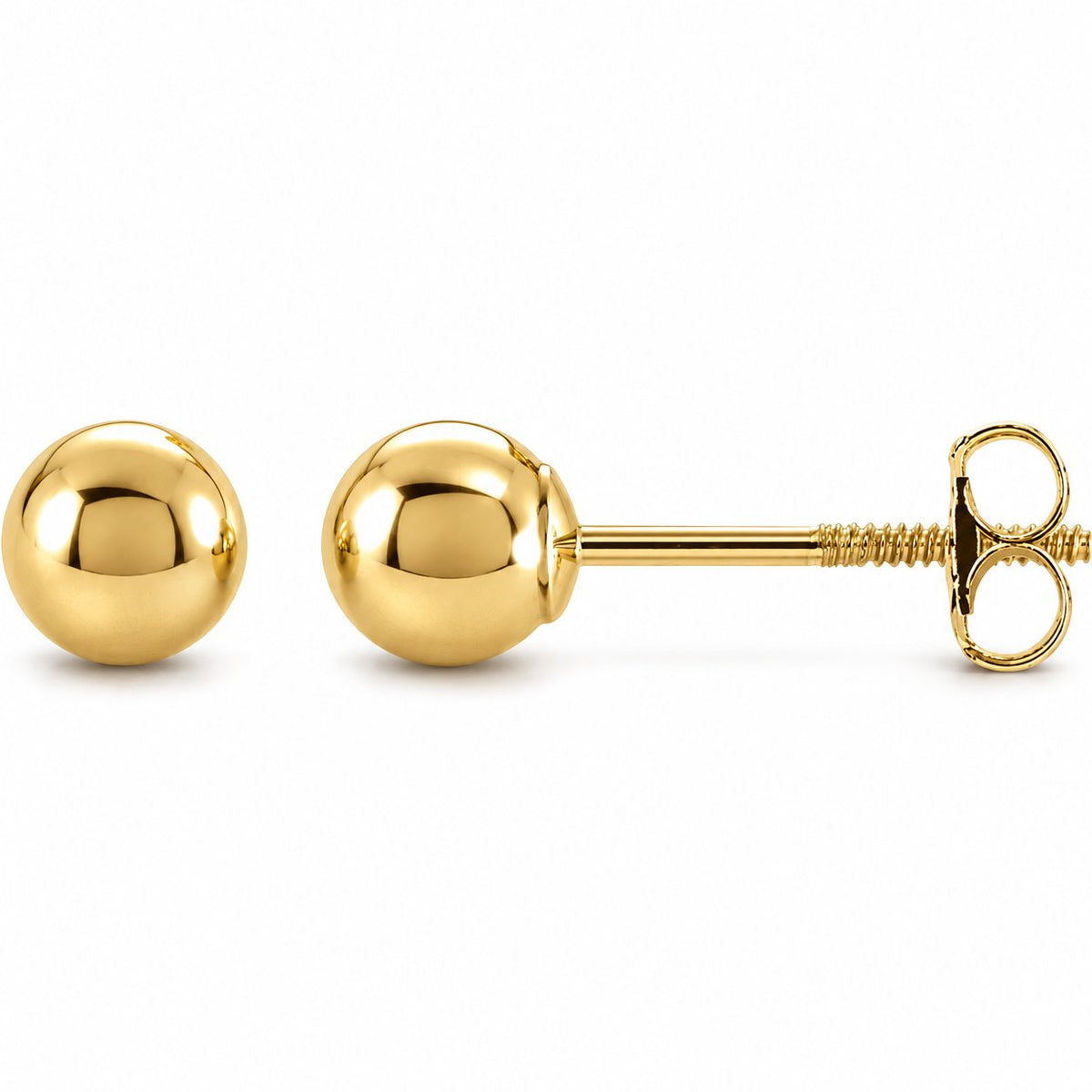 14K Gold 4 mm Ball Stud Earrings with Threaded Backs — 14K Yellow Gold, view 1