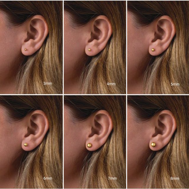 14K Gold 5 mm Ball Stud Earrings — 14K White Gold / 14K Yellow Gold / 14K Rose Gold, view 3