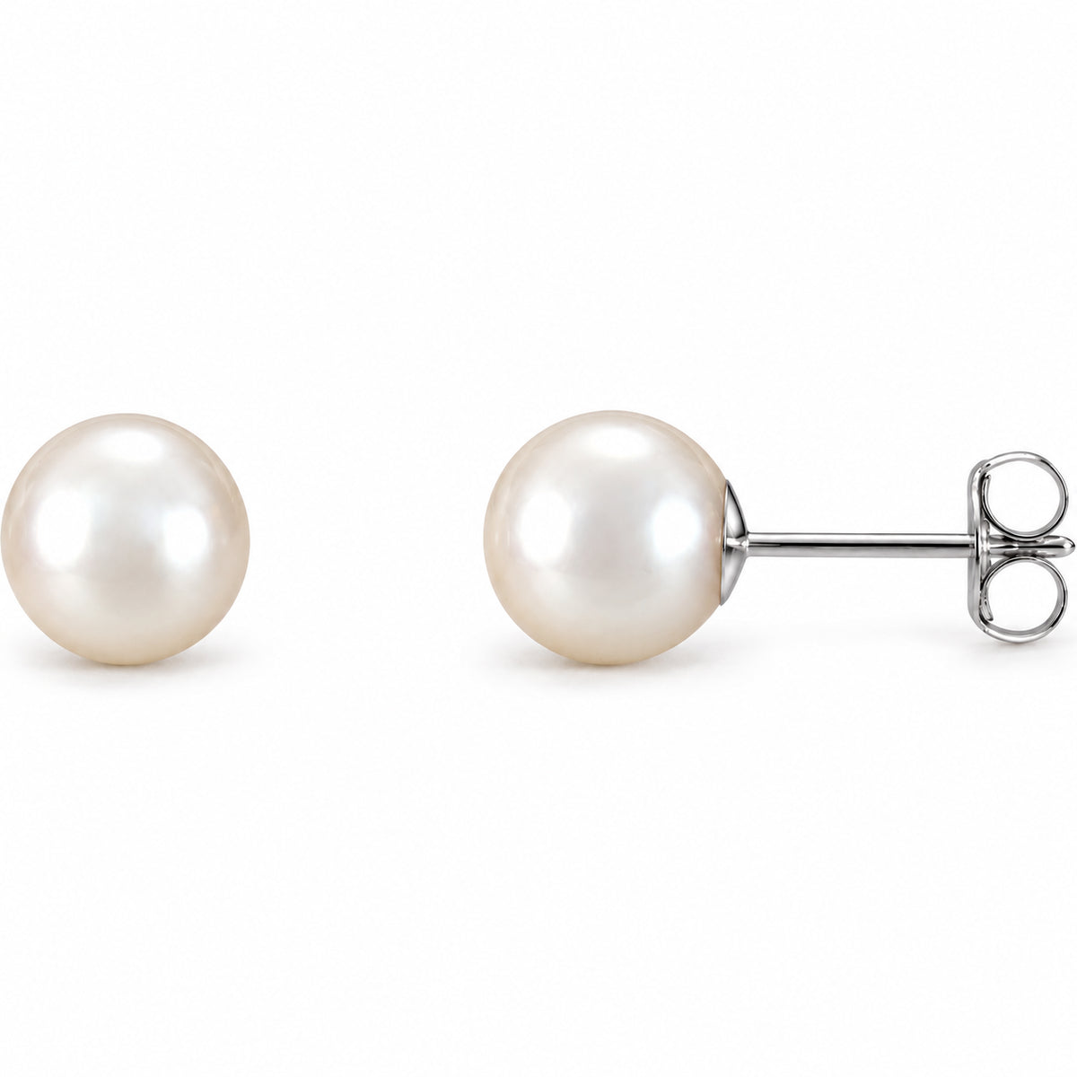 Pearl Stud Earrings — 14K White Gold — 7.0-7.5 mm — view 1