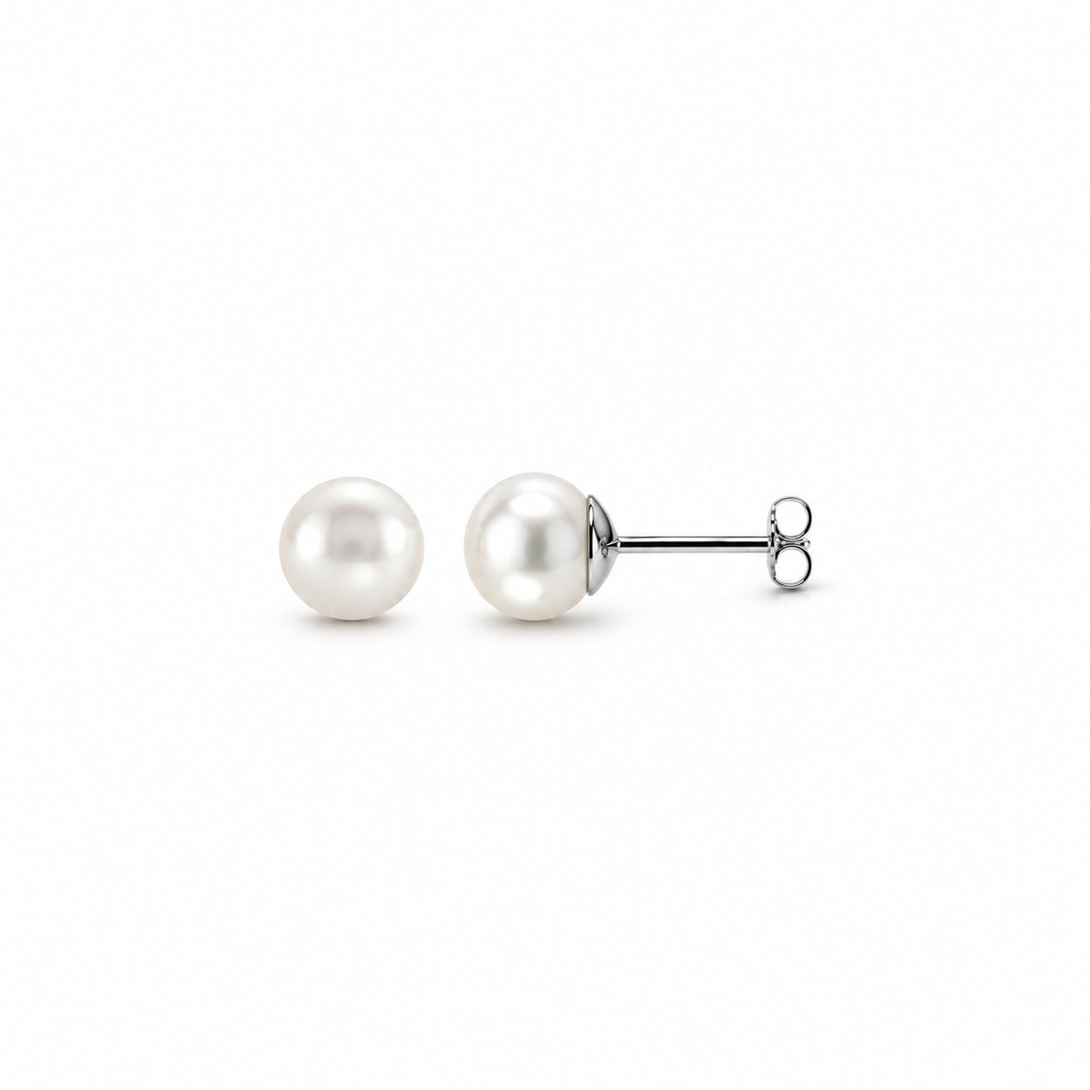 Pearl Stud Earrings — 14K White Gold — 8.0-8.5 mm — view 1
