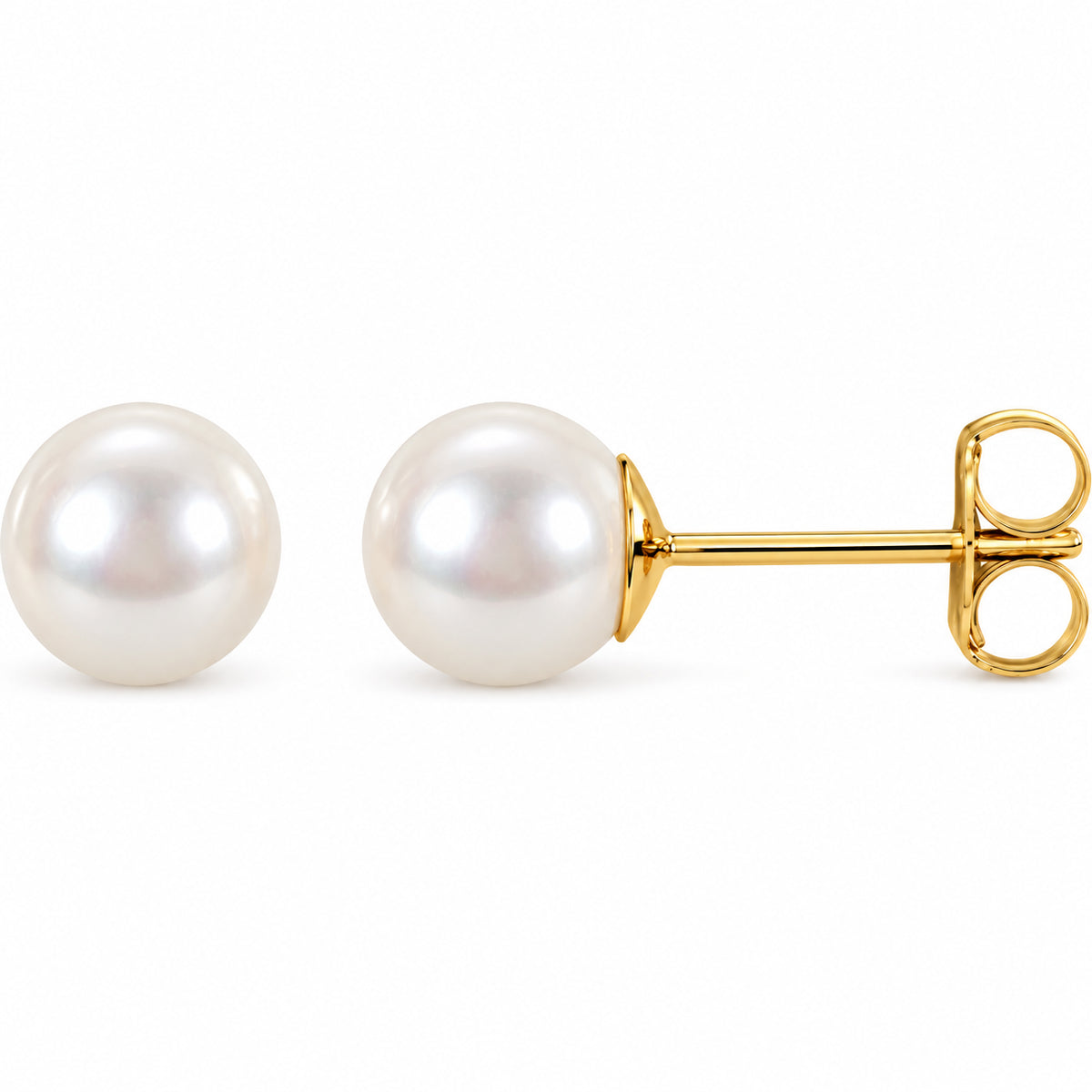Pearl Stud Earrings — 14K Yellow Gold — 8.0-8.5 mm — view 1