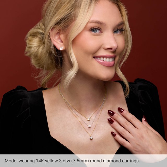 14K Gold 1 CTW Lab-Grown Diamond 3-Prong Cocktail Stud Earrings — 14K White Gold / 14K Yellow Gold / 14K Rose Gold, view 4