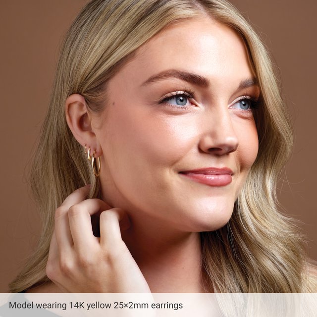 14K Gold 20 mm Tube Hoop Earrings — 14K White Gold / 14K Yellow Gold / 14K Rose Gold, view 4