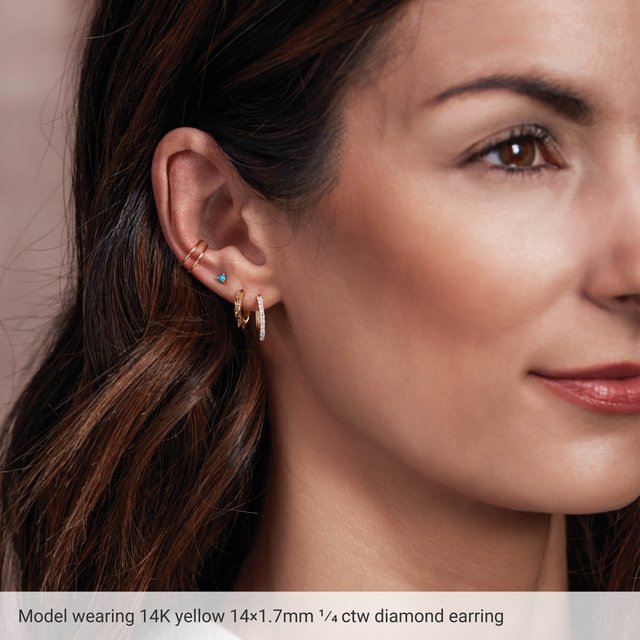 14K Gold 1/5 CTW Lab-Grown Diamond 12 mm Hoop Earrings — 14K White Gold / 14K Yellow Gold / 14K Rose Gold, view 4
