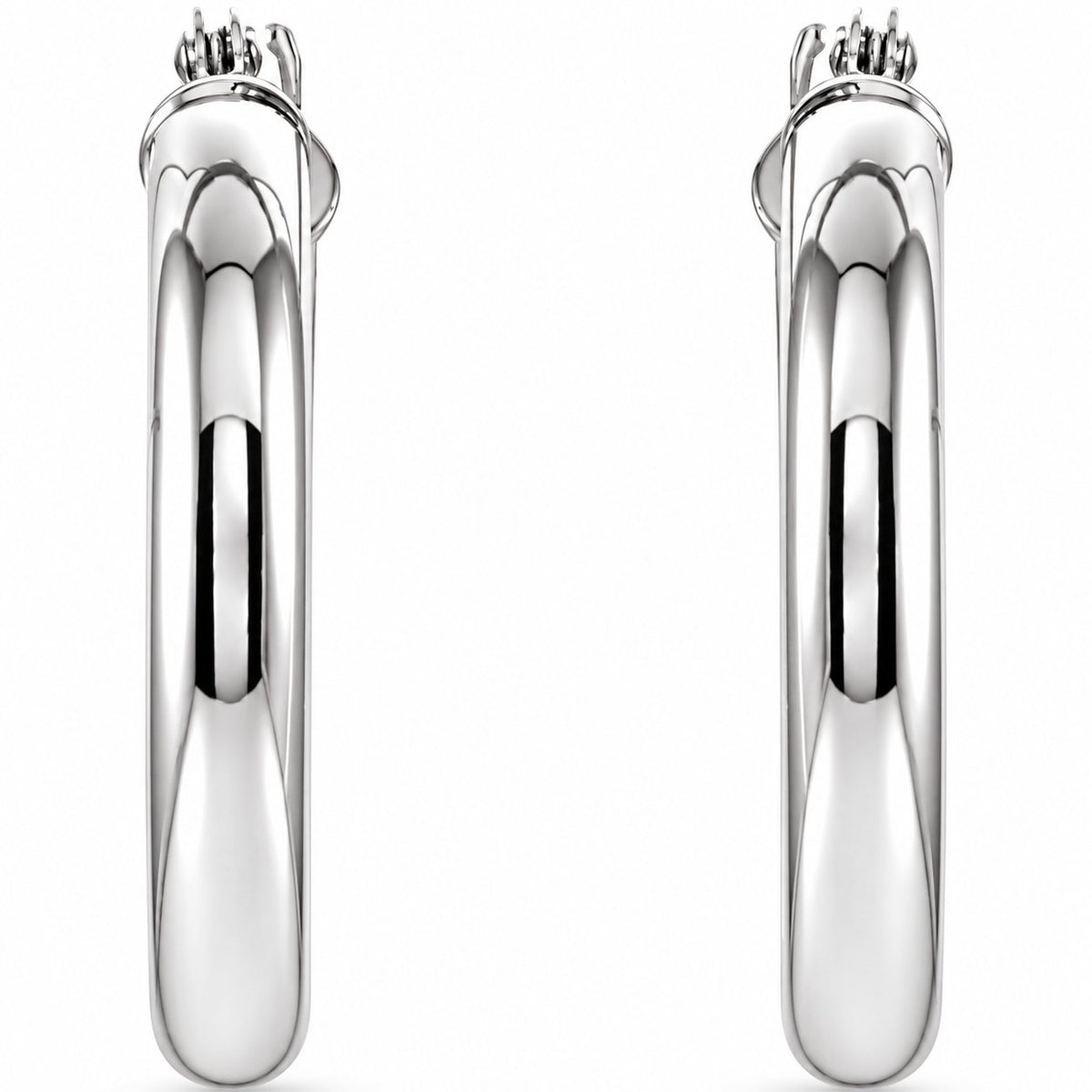 14K Gold 20 mm Tube Hoop Earrings — 14K White Gold, view 2