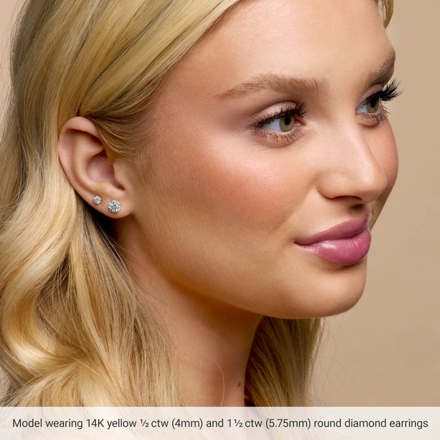 14K Gold 1 1/2 CTW Lab-Grown Diamond 4-Prong Cocktail Stud Earrings — 14K White Gold / 14K Yellow Gold / 14K Rose Gold, view 3
