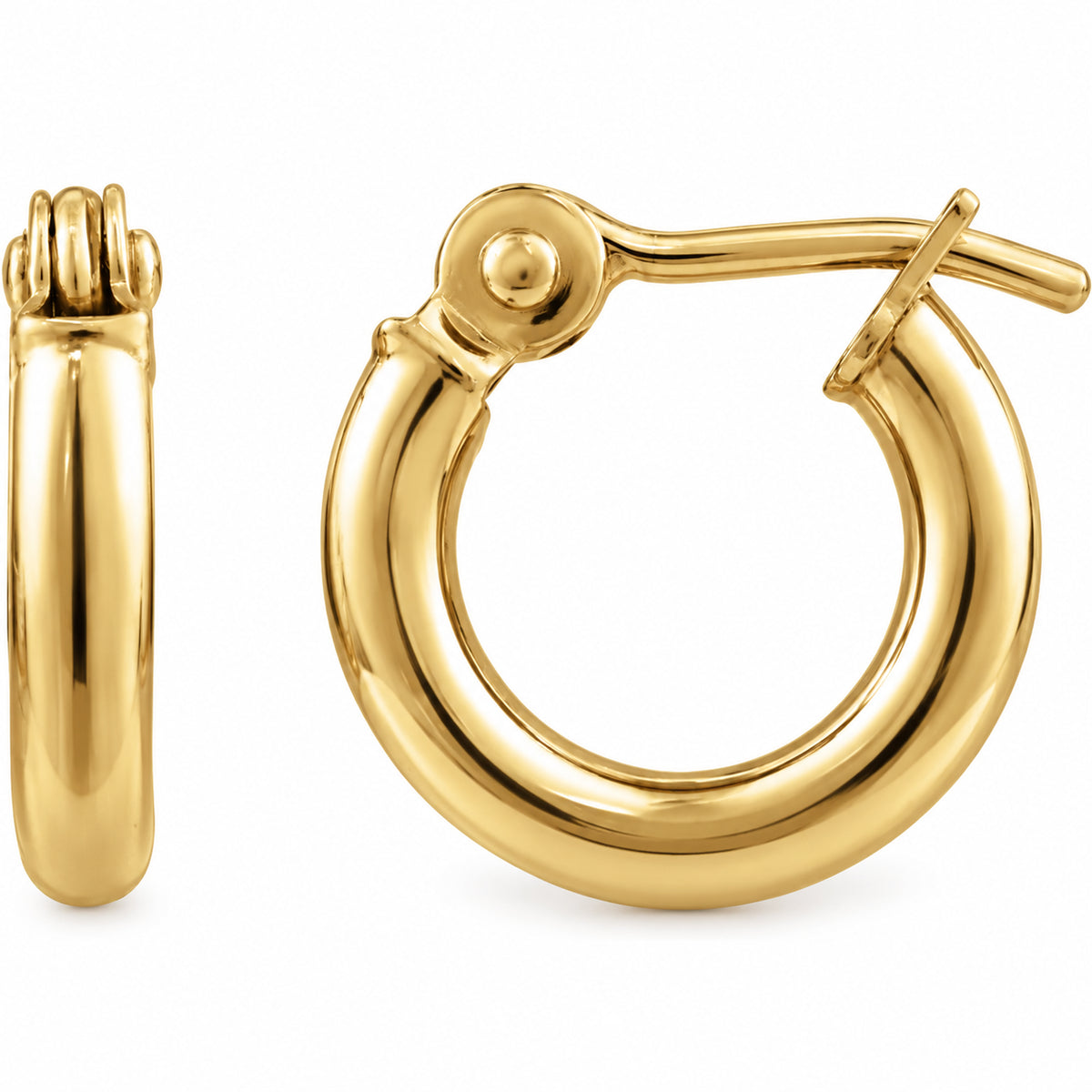 Tube Hoop Earrings — 14K Yellow Gold — 10 mm diameter — 2 mm tube — view 1