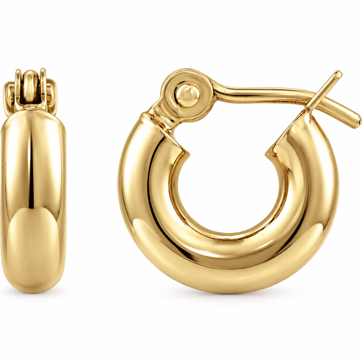 Tube Hoop Earrings — 14K Yellow Gold — 10 mm diameter — 3 mm tube — view 1
