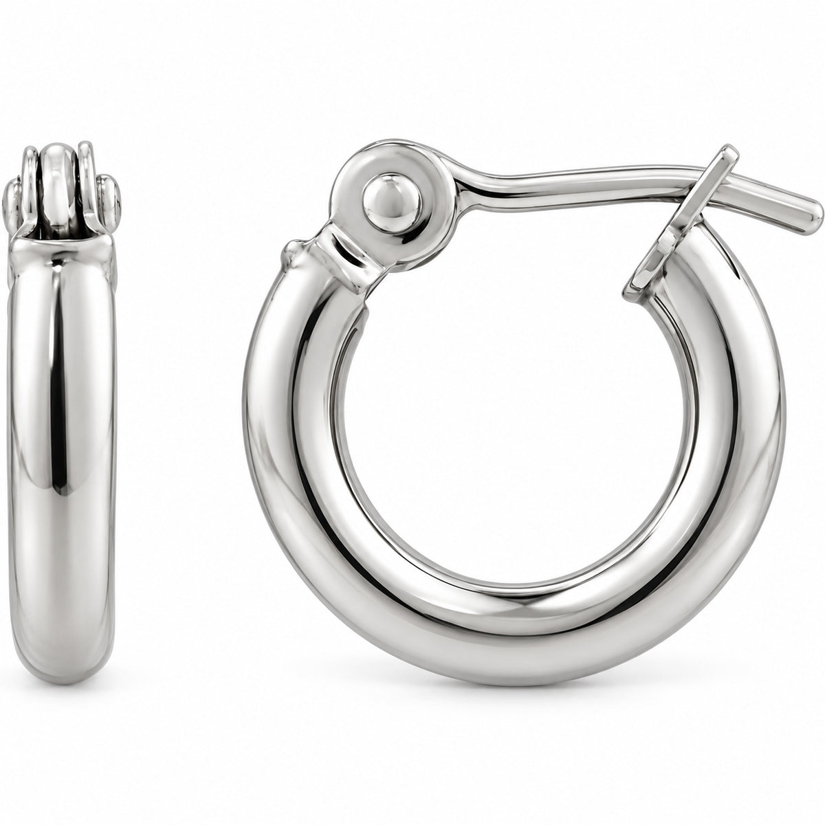 Tube Hoop Earrings — 14K White Gold — 10 mm diameter — 2 mm tube — view 1