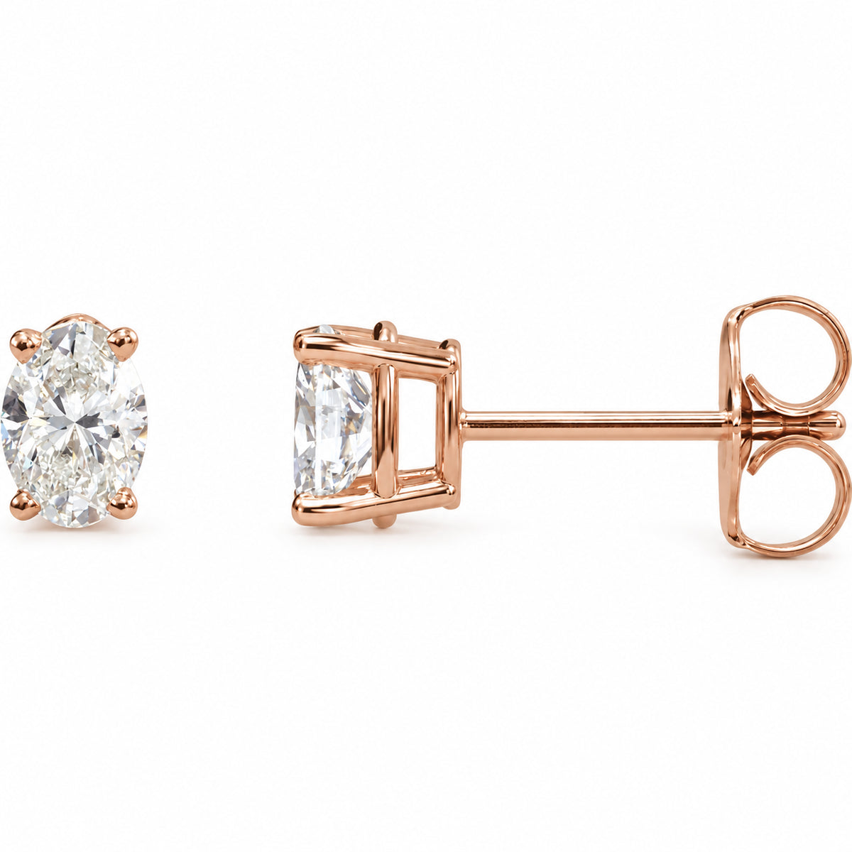 Oval 4-Prong Lightweight Stud Earrings — 14K Rose Gold — 5 x 3mm — 1/3 CTW — view 1