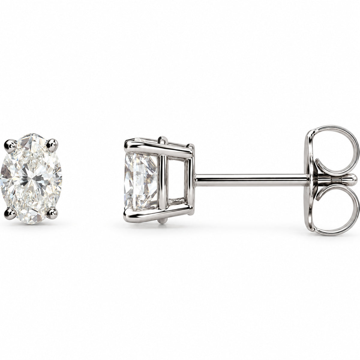 Oval 4-Prong Lightweight Stud Earrings — 14K White Gold — 5 x 3mm — 1/3 CTW — view 1