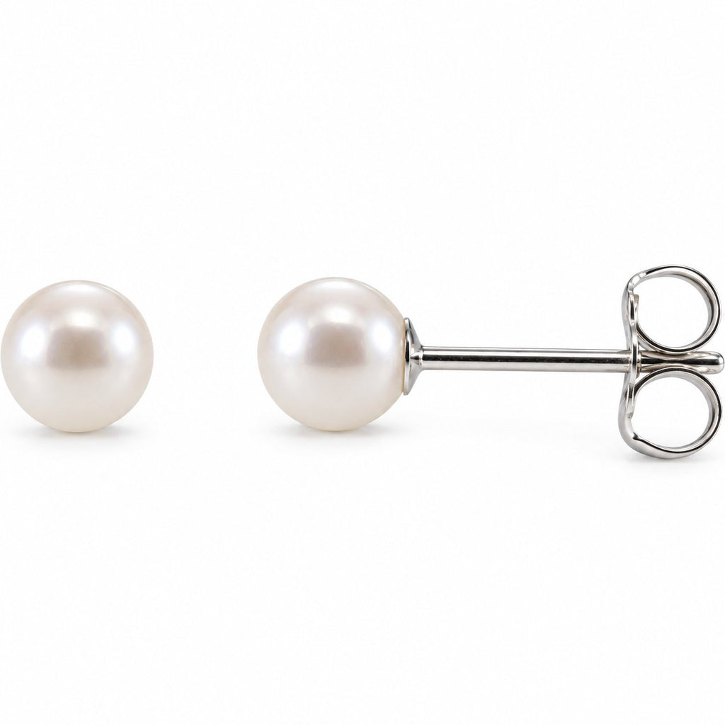 14K Gold 4–4.5 mm Cultured Freshwater Pearl Stud Earrings — 14K White Gold, view 1