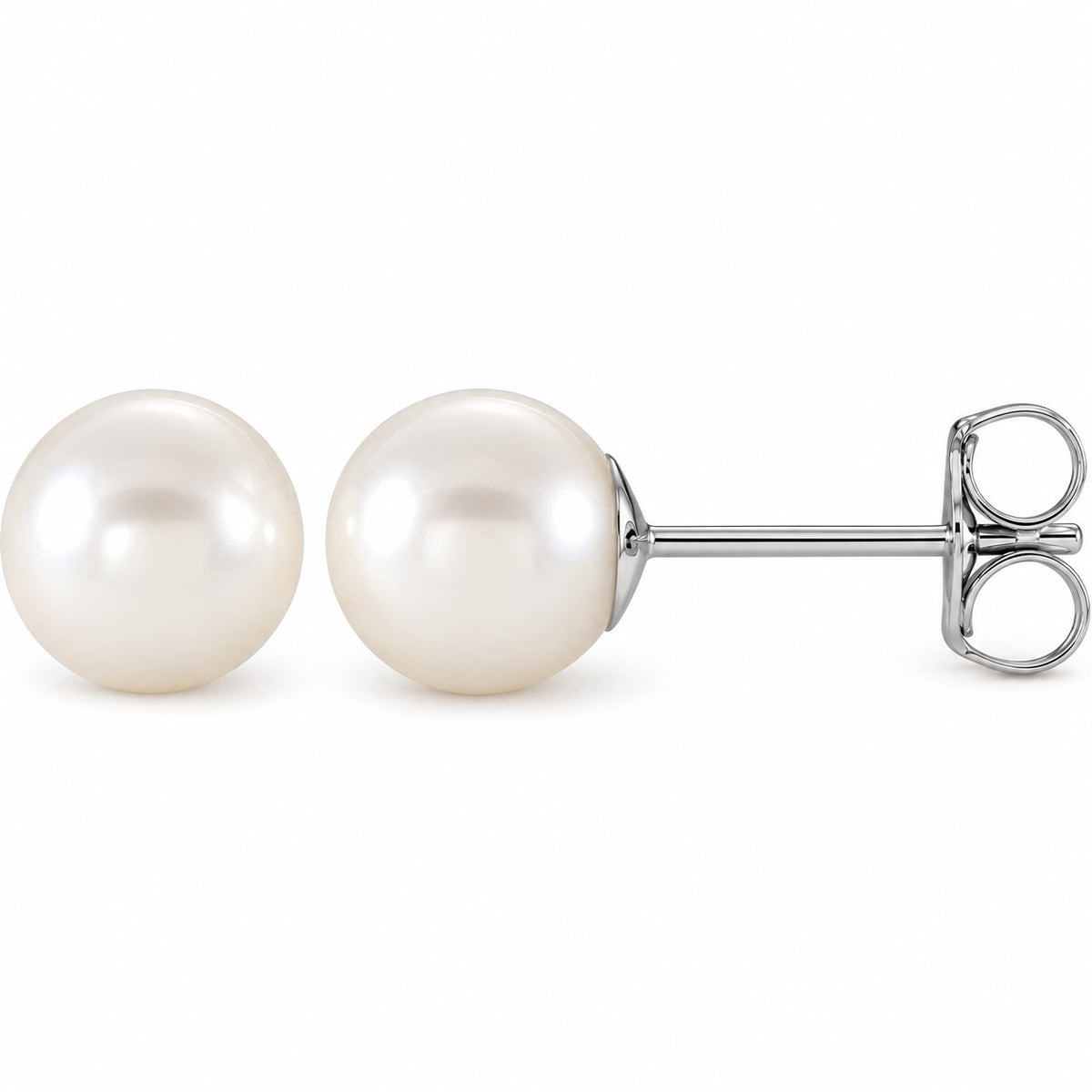 Pearl Stud Earrings — 14K White Gold — 6.0-6.5 mm — view 1