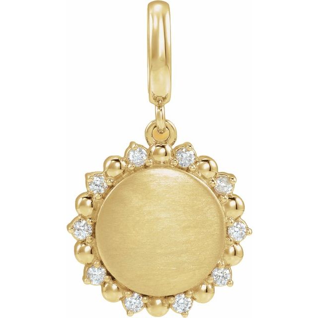 14K Yellow Gold engraved initial pendant — front (engraving preview)