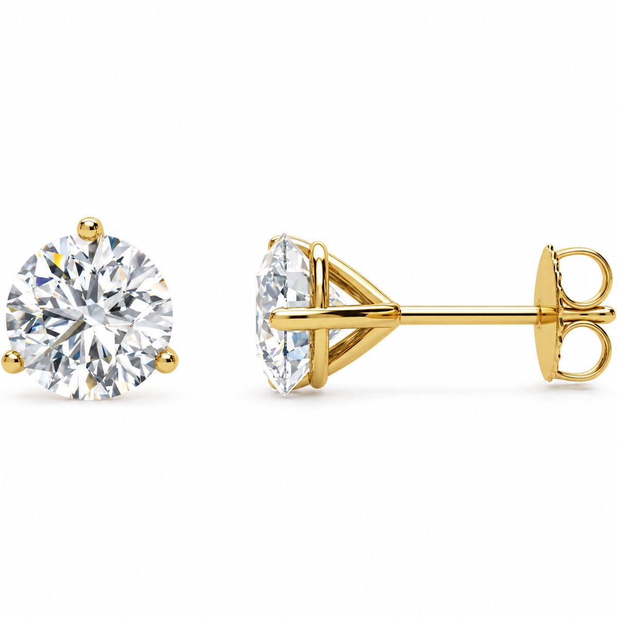 Three-prong lab-grown diamond stud earrings — 14K Yellow Gold — 8mm — 4 CTW — view 1
