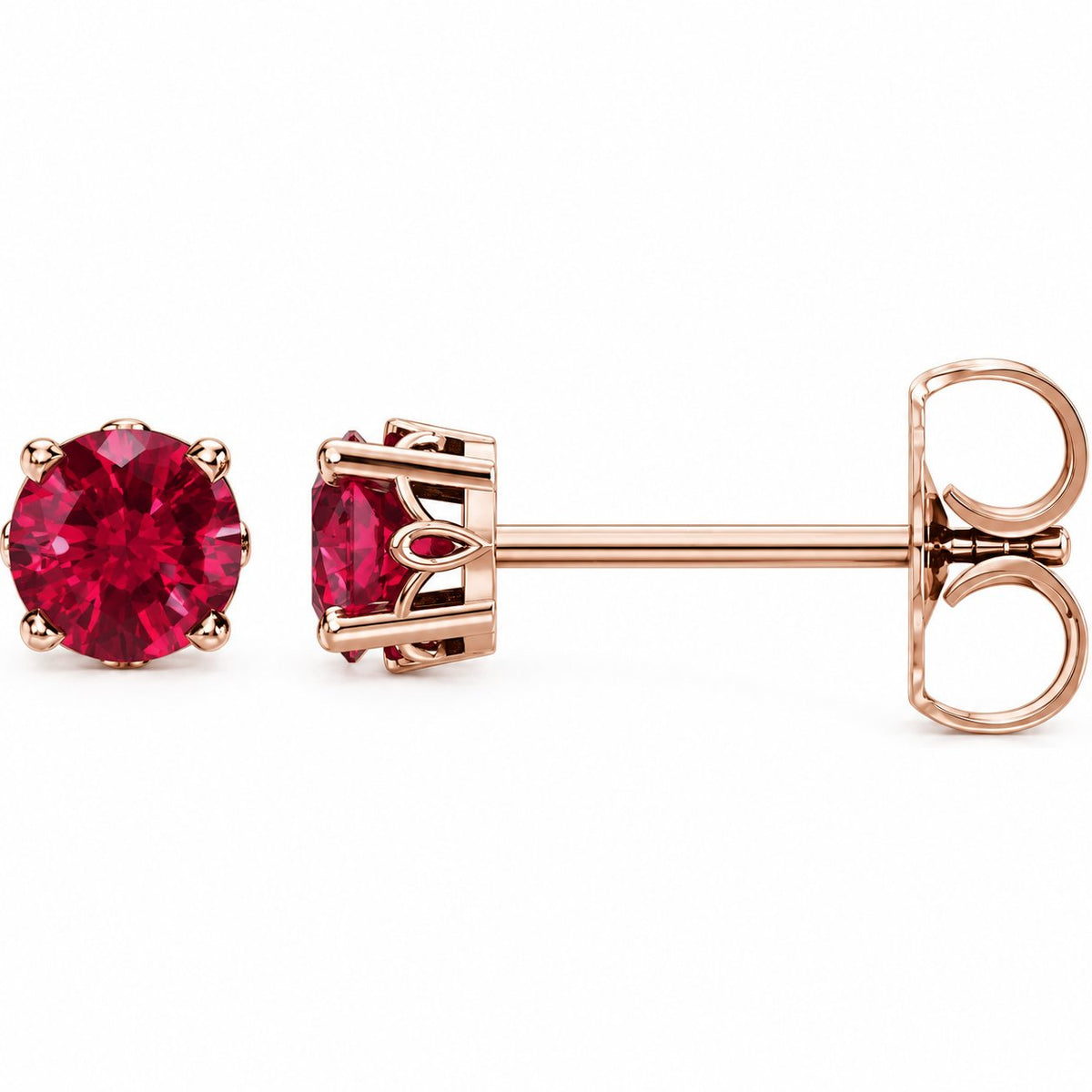 14K Gold Lab-Grown Ruby Scroll Setting® Stud Earrings — 14K Rose Gold, view 1