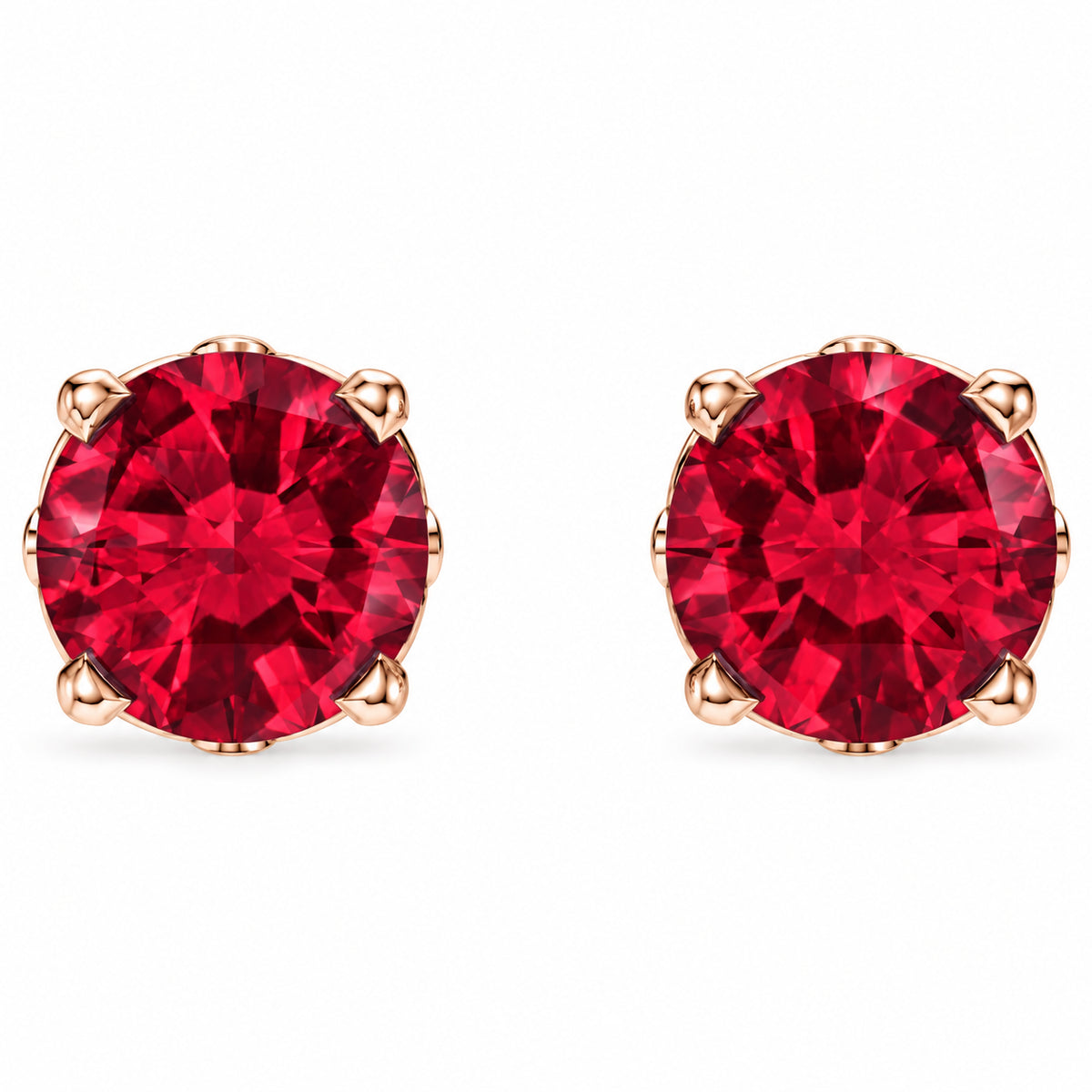 14K Gold Lab-Grown Ruby Scroll Setting® Stud Earrings — 14K Rose Gold, view 2