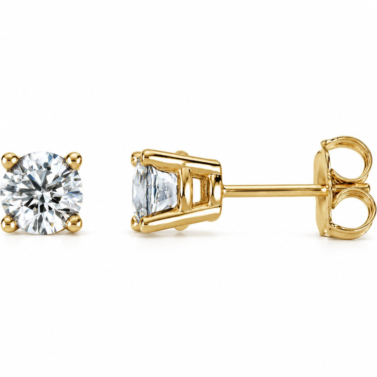 14K Gold 1 CTW Lab-Grown Diamond 4-Prong Stud Earrings — 14K Yellow Gold, view 1