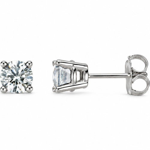 14K Gold 1 CTW Lab-Grown Diamond 4-Prong Stud Earrings — 14K White Gold, view 1