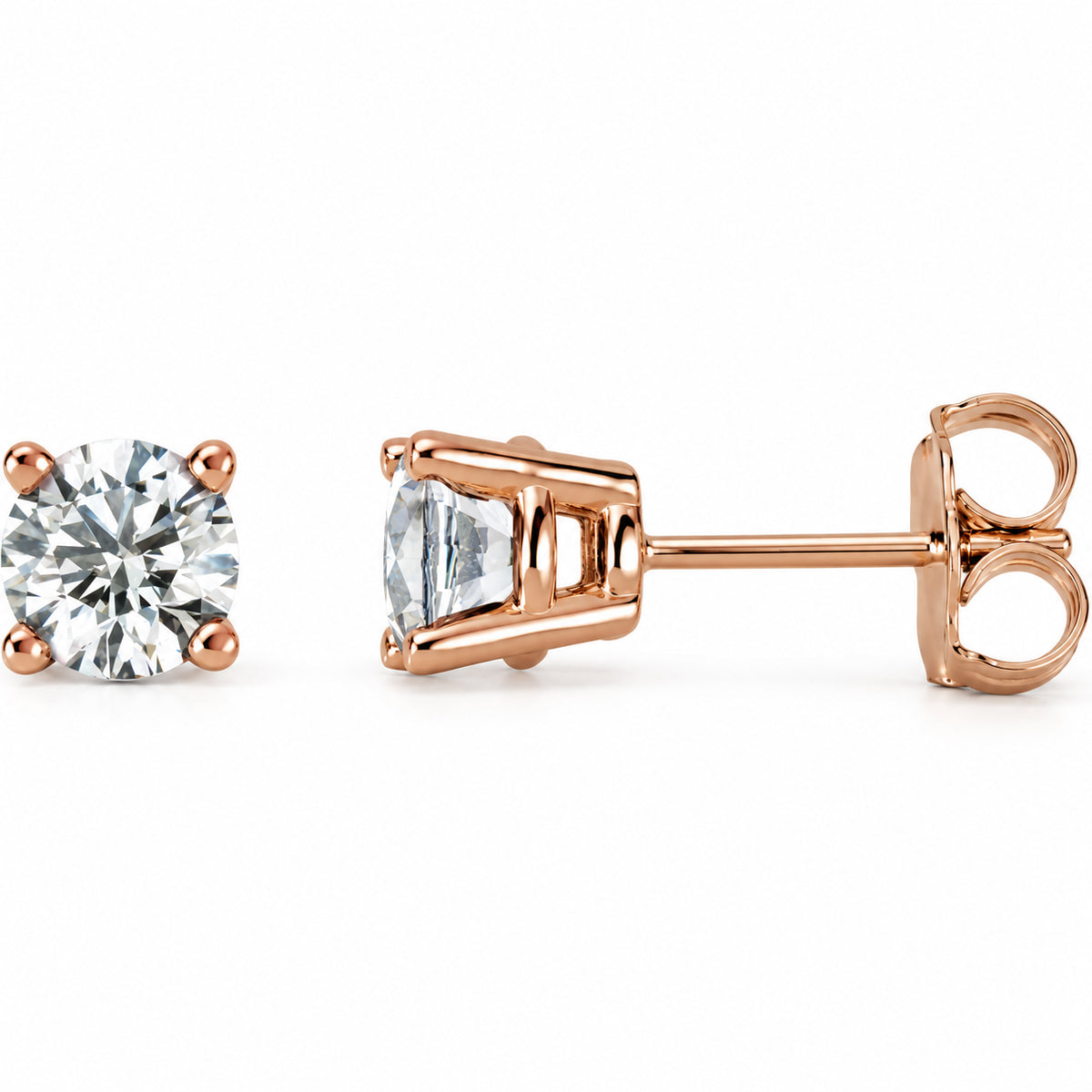 14K Gold 1 CTW Lab-Grown Diamond 4-Prong Stud Earrings — 14K Rose Gold, view 1