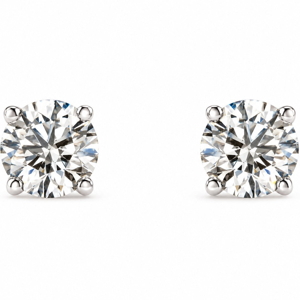 14K Gold 1 CTW Lab-Grown Diamond 4-Prong Stud Earrings — 14K White Gold, view 2