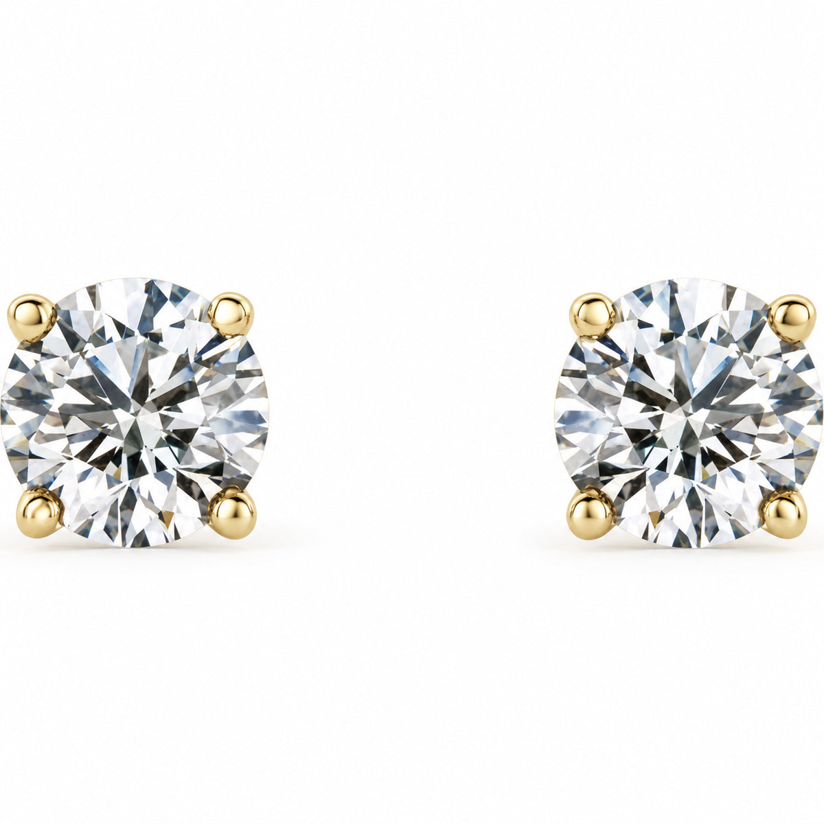 14K Gold 1 CTW Lab-Grown Diamond 4-Prong Stud Earrings — 14K Yellow Gold, view 2