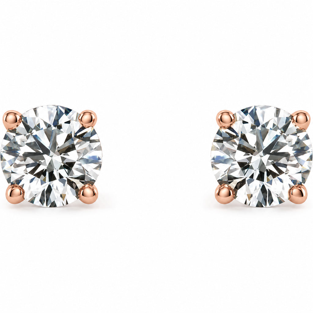 14K Gold 1 CTW Lab-Grown Diamond 4-Prong Stud Earrings — 14K Rose Gold, view 2