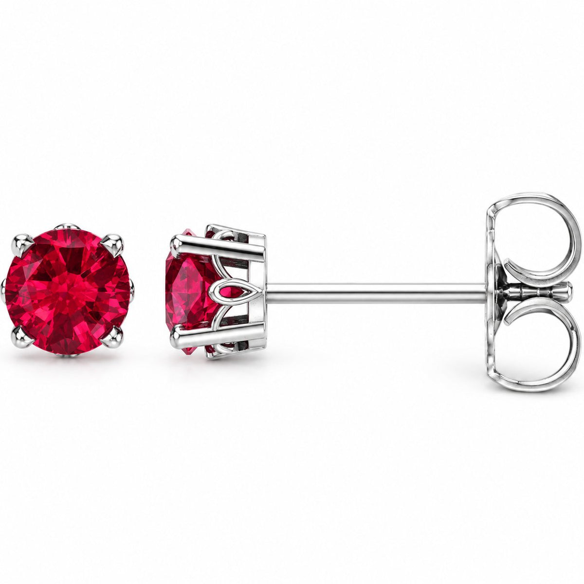 14K Gold Lab-Grown Ruby Scroll Setting® Stud Earrings — 14K White Gold, view 1