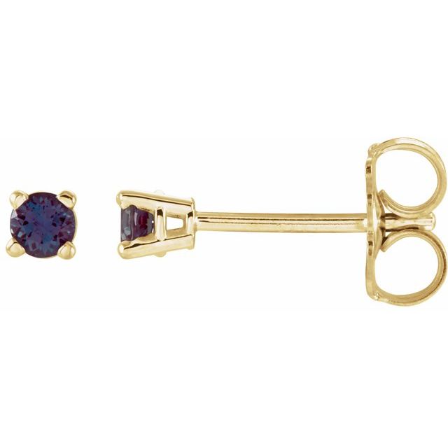 14K Yellow Gold 2.5 mm Lab-Grown Alexandrite Lightweight Stud Earrings