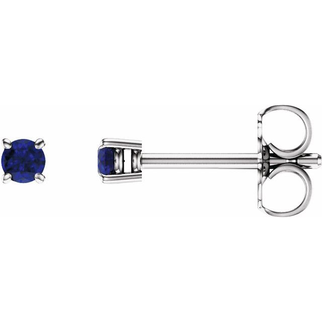 14K White Gold 2.5 mm Lab-Grown Blue Sapphire Lightweight Stud Earrings