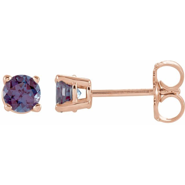 14K Rose Gold 2.5 mm Lab-Grown Alexandrite Lightweight Stud Earrings