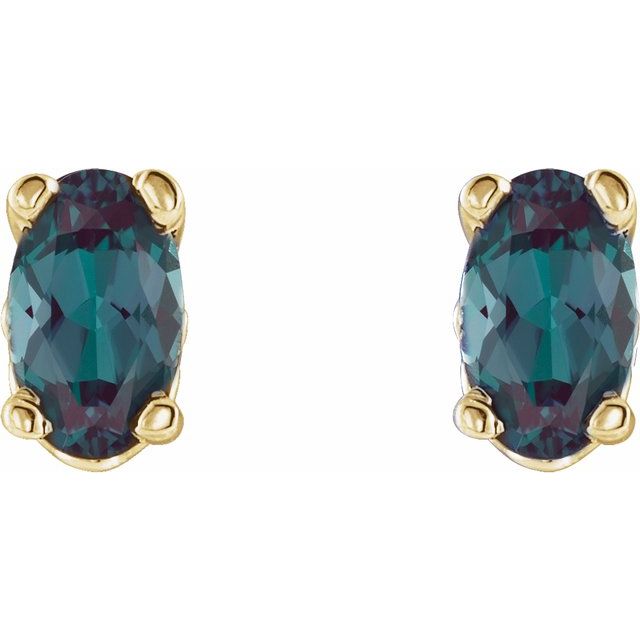 14K Yellow Gold Lab-Grown Alexandrite Oval Scroll Setting Stud Earrings — view 2