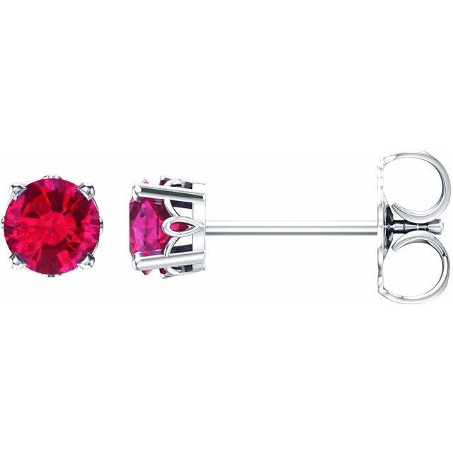 14K White Gold 4 mm Lab-Grown Ruby Scroll Setting Stud Earrings