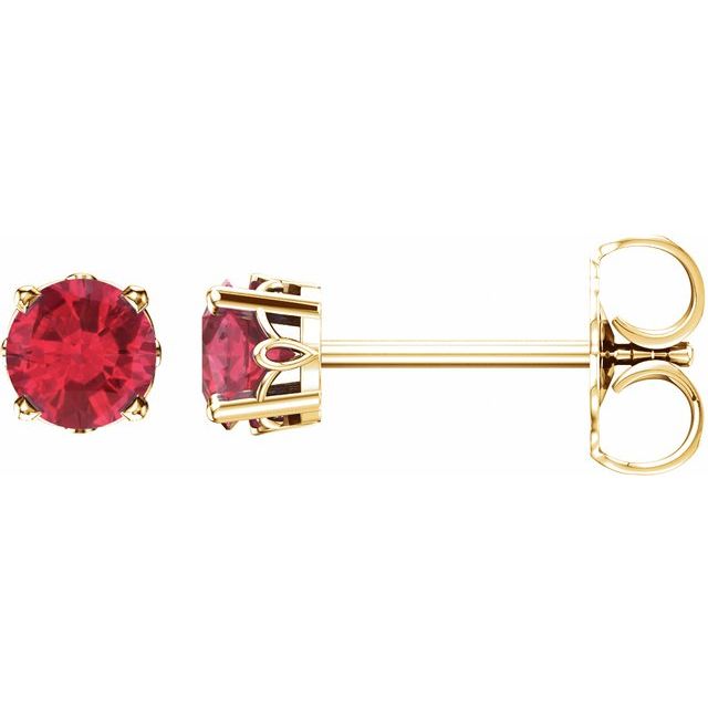 14K Yellow Gold 4 mm Lab-Grown Ruby Scroll Setting Stud Earrings